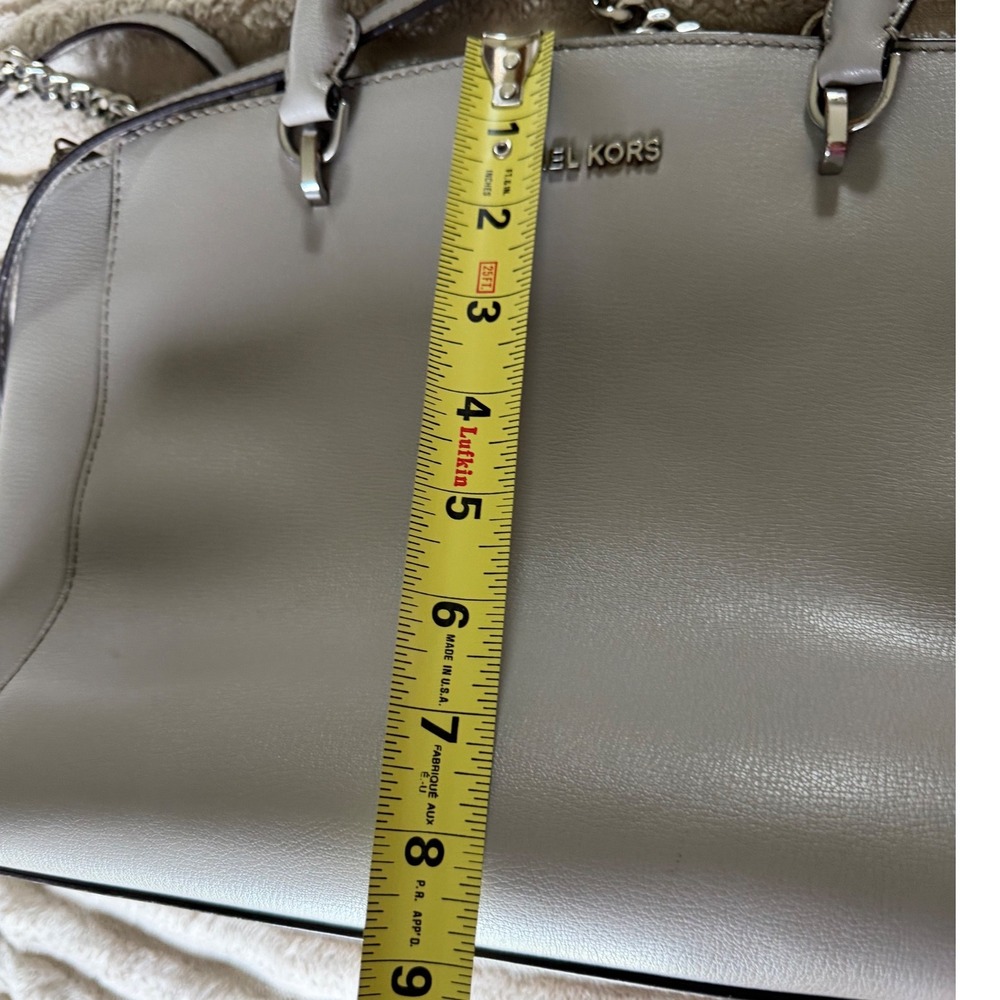 Michael Kors Grey Leather Satchel Crossbody Bag Silver Hardware Multi Pocket - Picture 13 of 14